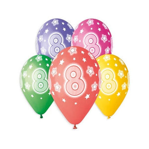 Baloane aniversare GoDan Party cifra 8, diverse culori, 444324, set 5 buc