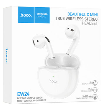 Casti Wireless Hoco EW24, Ear Buds, BT 5.3, 180h StandBy, 200mAh, Assist - Alb