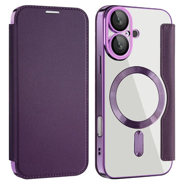 Husa MagFlip pentru iPhone 16, Magnet, RFID Protect, Piele, Chrome Edge - Mov