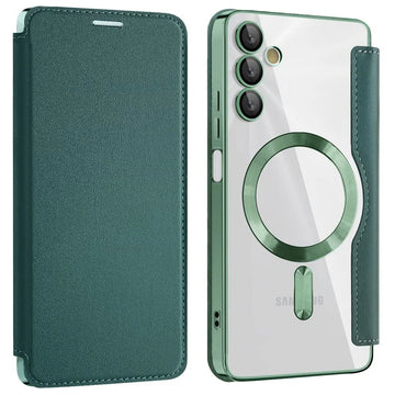 Husa MagFlip pentru Samsung A05s, Magnet, RFID Protect, Piele, Chrome Edge - Verde