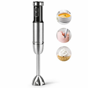 Blender de mana 5-in-1, Hoffmans HM8043, 800W Multifunctional cu Chopper si Tel Inox, Argintiu