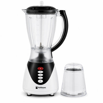 Blender Hoffmans HM-188, 450W, 1.5L, 4 viteze + Pulse, Lame inox, Functie macinare, Negru/Alb
