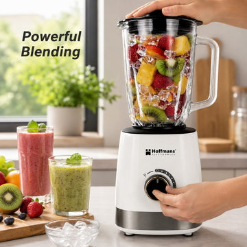 Blender Hoffmans HM-2075, 1200W, Vas din sticlă 1.5L, 6 lame inox, Funcție Pulse, Alb