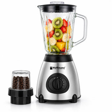 Blender Hoffmans HM-920, 800W, 2 in 1, Recipient Sticla, Rasnita Inclusa, Argintiu