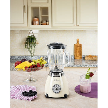 Blender Retro Zilan ZLN1207, 500W, capacitate 1.5L, 2 trepte viteza + functie Pulse, vas din sticla, lame inox