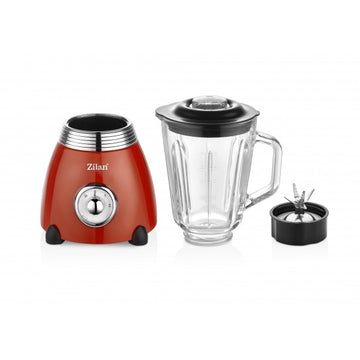 Blender Retro Zilan ZLN7057 Rosu, 500W, 1.5L, vas din sticla, lame din otel inoxidabil, functie Pulse, 2 trepte de viteza