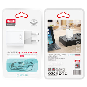 Incarcator XO L85D Retea + Cablu MicroUSB, 18W - Alb