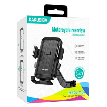 Suport Moto/Bike Kaku KSC-1519, Montaj Oglinda, Cleme Laterale, AutoLock, 360° - Negru