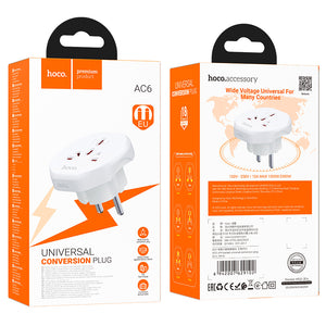 Adaptor Hoco AC6, Convertor Priza, Universal, EU Plug - Alb
