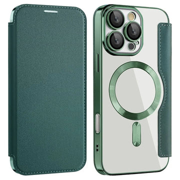 Husa MagFlip pentru iPhone 16 Pro Max, Magnet, RFID Protect, Piele, Chrome Edge - Verde