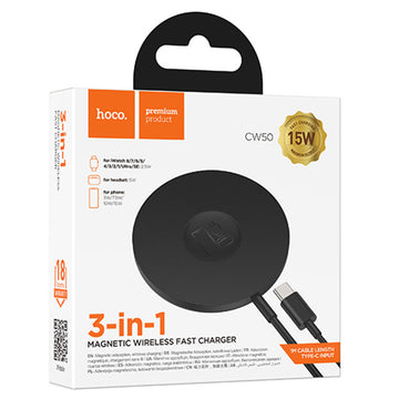 Incarcator Wireless Hoco CW50, AP Series, 15W, Qi Charging, Fast - Negru