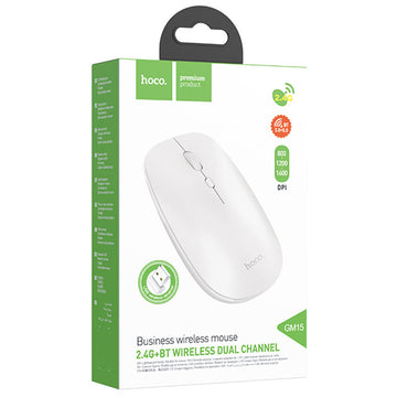 Mouse Dual Hoco GM15, BT 5.0/ Wireless 2.4G, 1.600 DPI, 4D Button, Art - Alb