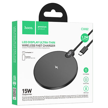 Incarcator Hoco CW62 Wireless, LED Power - Negru