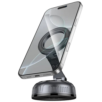 Suport Auto Hoco H92, Magnetic, Montaj Bord, Suction Cup, Pliabil, MultiAngle - Negru METAL Grey
