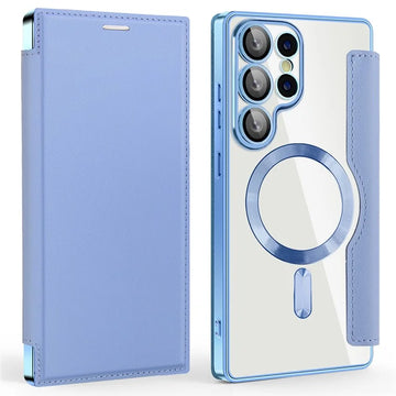 Husa MagFlip pentru Samsung S25 Ultra, Magnet, RFID Protect, Piele, Chrome Edge - Albastru cer