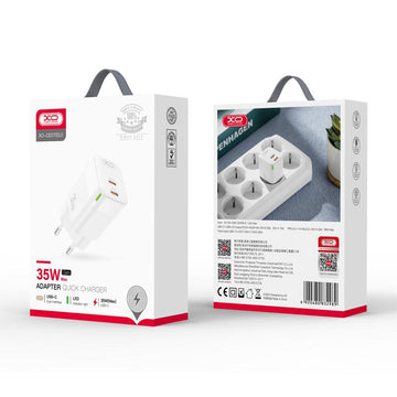Incarcator Retea XO CE07, GaN, PD35W, 2xUSB-C - Alb
