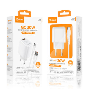 Cablu X-Start R23C, Incarcatoare Priza cu Cablu, 1xUSB-A, 30W, QC4.0, FastCharger - Alb