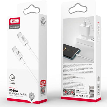 Cablu Date si Incarcare XO NB-Q190A, USB-C, PD60W, QC3.0, 1m - Alb
