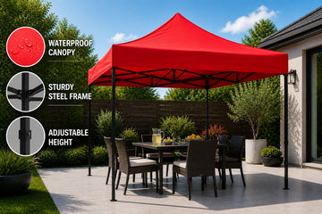 Cort pavilion 3x3m pliabil PEXOR FORTE cu cadru metalic, copertina impermiabila, pentru curte, gradina, evenimente, rosu