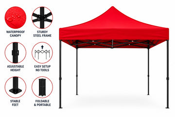 Cort pavilion 3x3m pliabil PEXOR FORTE cu cadru metalic, copertina impermiabila, pentru curte, gradina, evenimente, rosu
