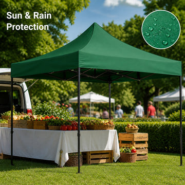 Cort pavilion 3x3m pliabil PEXOR FORTE cu cadru metalic, copertina impermiabila, pentru curte, gradina, evenimente, verde