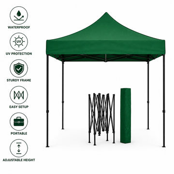 Cort pavilion 3x3m pliabil PEXOR FORTE cu cadru metalic, copertina impermiabila, pentru curte, gradina, evenimente, verde