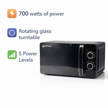 Cuptor cu Microunde Hoffmans HM765, Capacitatea 20L, 700W cu Temporizator 30 Min si 5 Niveluri de Putere, Negru