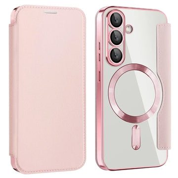 Husa MagFlip pentru Samsung S25, Magnet, RFID Protect, Piele, Chrome Edge - Roz
