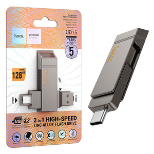 Stick Hoco UD15, Memory Stick, 128GB, Dual USB-C + USB-A 3.2, High Speed, Flash Drive - Gri