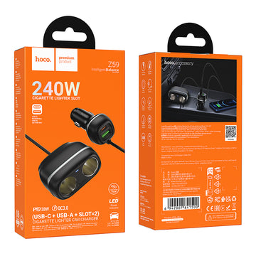 Incarcator Auto Cu Fir Hoco Z59, PD48W, 1xUSB-C, 1xUSB-A - Negru