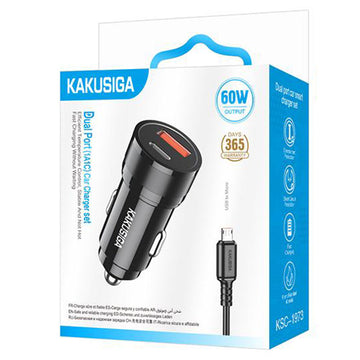 Incarcator Auto Kaku KSC-1973, PD60W, 1xUSB-C, 1xUSB + Cablu MicroUSB, 1m - Negru