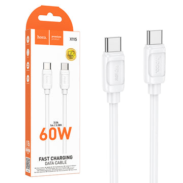 Cablu Date si Incarcare Hoco X115, USB-C, PD60W, QC3.0, 1m - Alb