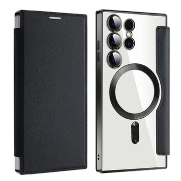 Husa MagFlip pentru Samsung S24 Ultra, Magnet, RFID Protect, Piele, Chrome Edge - Negru