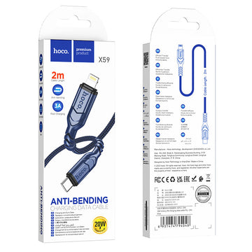 Cablu Date si Incarcare Hoco X59, USB-C la Lightning, PD20W, QC3.0, Braided, 2m - Albastru