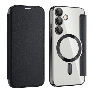 Husa MagFlip pentru Samsung S24 FE, Magnet, RFID Protect, Piele, Chrome Edge - Negru
