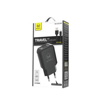 Incarcator Retea + Cablu Lightning Maxcell CDQ086, 5V, 2.1A, 2xUSB-A - Negru