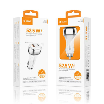 Incarcator Auto X-Start CC117, 52.5W, 1xUSB-C, 1xUSB-A, QC 3.0, SuperFast - Alb