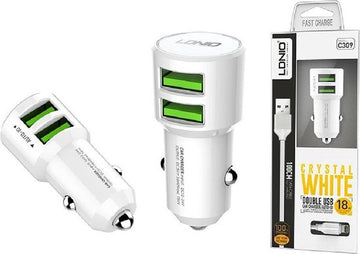 Incarcator Ldnio C309-I Auto + Cablu Lightning / MICRO, 18W - Alb