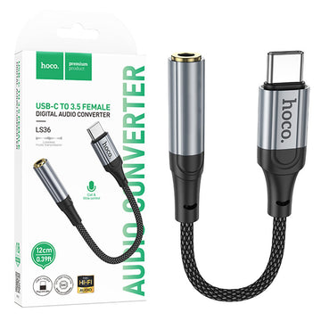 Cablu Audio Hoco LS36, USB-C la Jack 3.5mm F, MultiFunction, 12cm - Negru