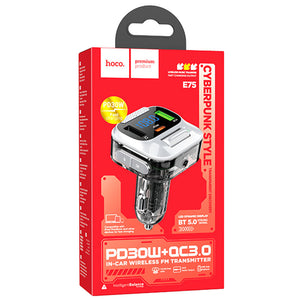 Modulator FM Hoco E75, 30W, 1xUSB-C, 1xUSB-A, PD, QC 3.0 - Negru
