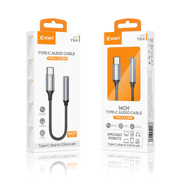 Cablu Audio X-Start Y64, USB-C la Jack 3.5mm F, 12cm - Negru
