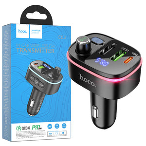 Modulator FM Hoco E62, 20W, 5V, 1.5A, 1xUSB-C, 1xUSB-A, Multicolor LED - Negru