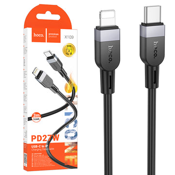 Cablu Date si Incarcare Hoco X109, USB-C la Lightning, PD27W, QC3.0, 3m - Negru