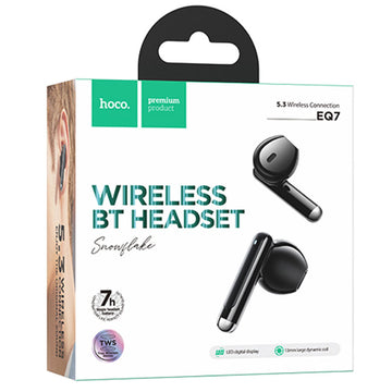 Casti Wireless Hoco EQ7, Ear Buds, BT 5.3, 180h StandBy, 300mAh, Power LED, Snowflake - Negru