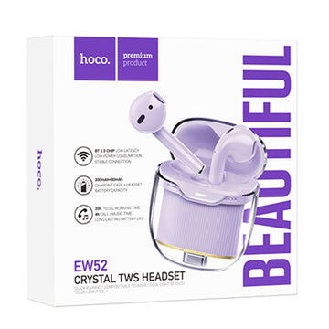 Casti Wireless Hoco EW52, Ear Buds, BT 5.3, 180h StandBy, 300mAh, Crystal - Mov