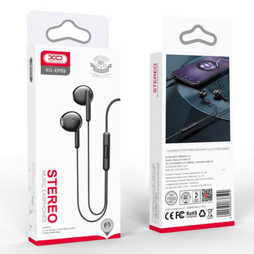 Casti cu Fir XO EP69, In Ear, 3.5mm, 1.2m, Mic & Volume Key, HiFi - Negru