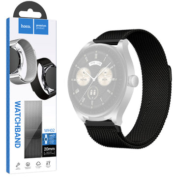 Hoco WH02, Curea Metalica, Universala, Conectori 20 Mm, Magnet, Stainless - Milanese negru