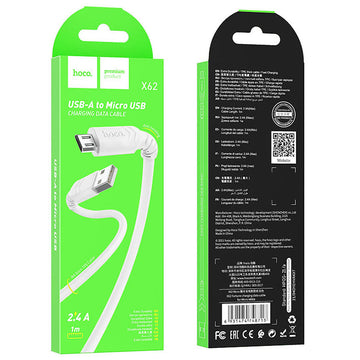 Cablu Date si Incarcare Hoco X62, USB-A la MicroUSB, 18W, 2.4A, 1m - Alb