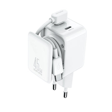 Incarcator Retea Joyroom JR-TCL05, GaN 45W, 2xUSB-C + Cablu USB-C, 1m, Cable Deposit - Alb