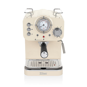 Espressor manual Zilan ZLN2992 Crem, 15 Bar, 1.25 L, 1100W, filtru dublu inox, termometru frontal, design Retro